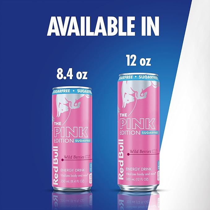 Red Bull Pink Edition Sugar-Free Energy Drink, Wild Berries, with 114mg Caffeine plus Taurine & B Vitamins, 12 Fl Oz, 6 Packs of 4 Cans (Pack of 24)