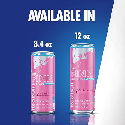 Red Bull Pink Edition Sugar-Free Energy Drink, Wild Berries, with 114mg Caffeine plus Taurine & B Vitamins, 12 Fl Oz, 6 Packs of 4 Cans (Pack of 24)