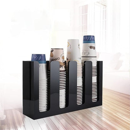 Tirifer Disposable Coffee Cup Dispenser Organizer Paper Cup Lid Sleeve Holder Presentation Storage Coffee Milk Tea Shop Restaurant Accessories Halloween Party Supplies, 4 Compartments
