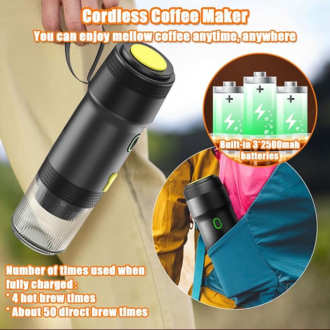 Portable Espresso Machine, 3-in-1 Self-Heating Portable Coffee Maker for Travel with Rechargeable Battery, Cordless Electric Mini Espresso Maker for RV Hiking Camping Office (Black)
