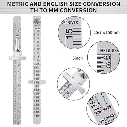 3 Pieces 6 Inch 15 cm Pocket Ruler Flexible Precision Stainless Steel Ruler with Detachable Clips Stainless Steel Pocket Clip Scale Gauge Metric British System