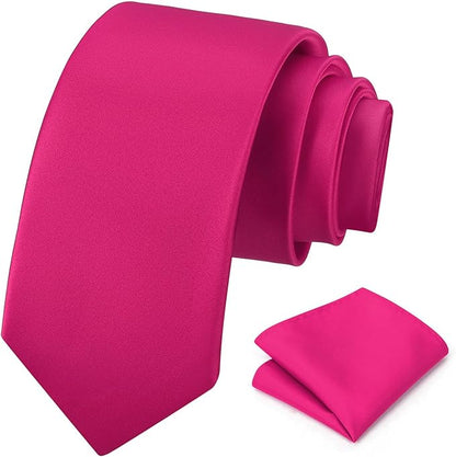 PenSee Men's Tie Set Solid Pure Color 3.15" (8CM) Classic Formal Plain Necktie and Pocket Square Set For Men