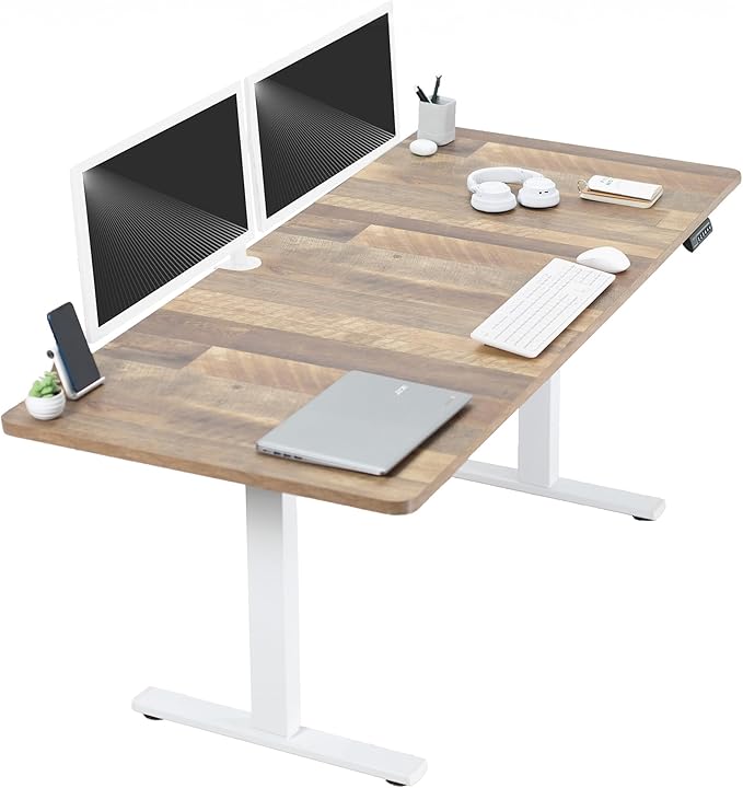VIVO Electric 71 x 30 in Standing Desk, Memory Height Adjustment, 1B Series, Reclaimed Wood Top White Frame, DESK-KIT-1W7P