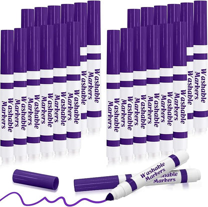 Janlaugh 24 Pcs Washable Markers Bulk Broad Line Markers Coloring Conical Tip Large pens for Kids art projects, Teachers, Students, Toddlers, Party Favors, Classrooms, Donations(Purple)
