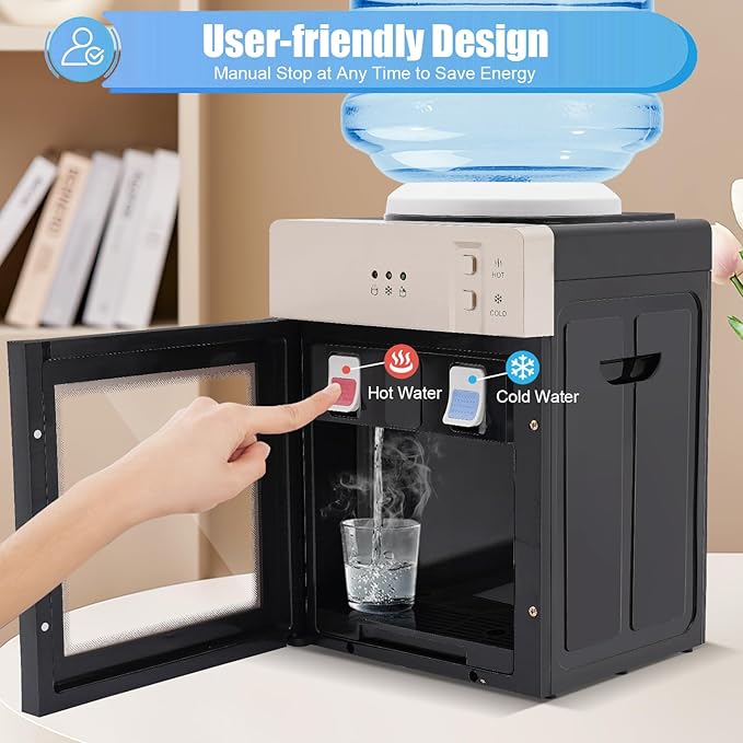 Water Dispenser Top Loading Countertop Water Cooler Dispenser with 3 Temperature Settings Desktop Electric Hot and Cold Dispenser for Home, Office, Dormitory (Champagne Gold)