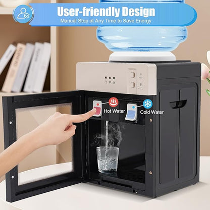 Water Dispenser Top Loading Countertop Water Cooler Dispenser with 3 Temperature Settings Desktop Electric Hot and Cold Dispenser for Home, Office, Dormitory (Champagne Gold)