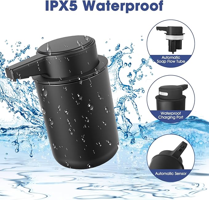 2 Pack Automatic Foaming Soap Dispenser, 10.5oz Touchless Electric Hand Soap Dispenser, Rechargeable Foam Pump for Kitchen Sink, Modern Black (Black)