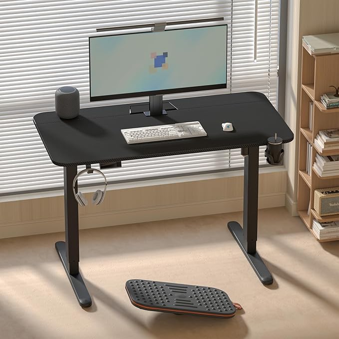Standing Desk with Cable Management Tray, 55"x24" Electric Height Adjustable Sit Stand Desk, Memory Presets, Anti-Collision, Workstation for Home Office, Black Top Black Frame