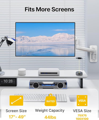 monTEK Ultra Wide Wall Mount Monitor Arm for 17-49 Inch Screens, Heavy Duty Single Monitor Mount up to 44 lbs, Fully Adjustable Gas Spring Wall Mount, 75x75/100x100 VESA Mount, White