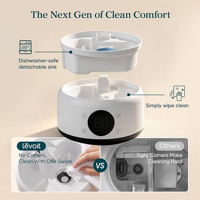 LEVOIT Smart Humidifiers for Bedroom, 4.2L Top Fill for Large Room with 42H Runtime, Dishwasher Safe Easy to Clean, 21dB Cool Mist for Baby, Plants, APP/Voice Control, Scene Mode With Light & Music