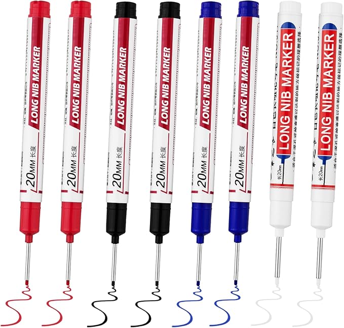 8 PCS Long Head Deep Hole Marker Pens,20mm Long Nib Marker, Longs Nose Markers, Waterproof Construction Markers Marking Tool,Permanent Markers Carpenter Ink marker Pens,Metal marking Pens