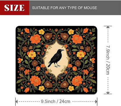 Square Mouse Pad Crow Flower, Personalized Premium-Textured Custom Mouse Mat Design, Washable Mousepad Cloth, Non-Slip Rubber Base Computer Mouse Pads for Wireless Mouse