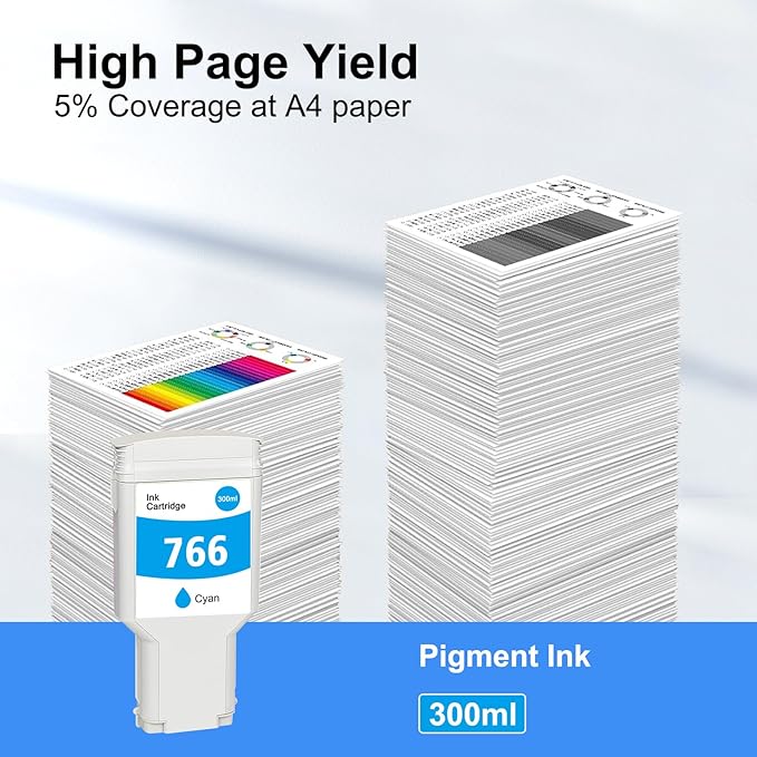766 Ink Cartridge Cyan P2V89A 766 C DYE Ink Replacement for 766 Ink Cartridge for DesignJet XL 3600 3600dr Series Printer Ink 1-Pack 300ml