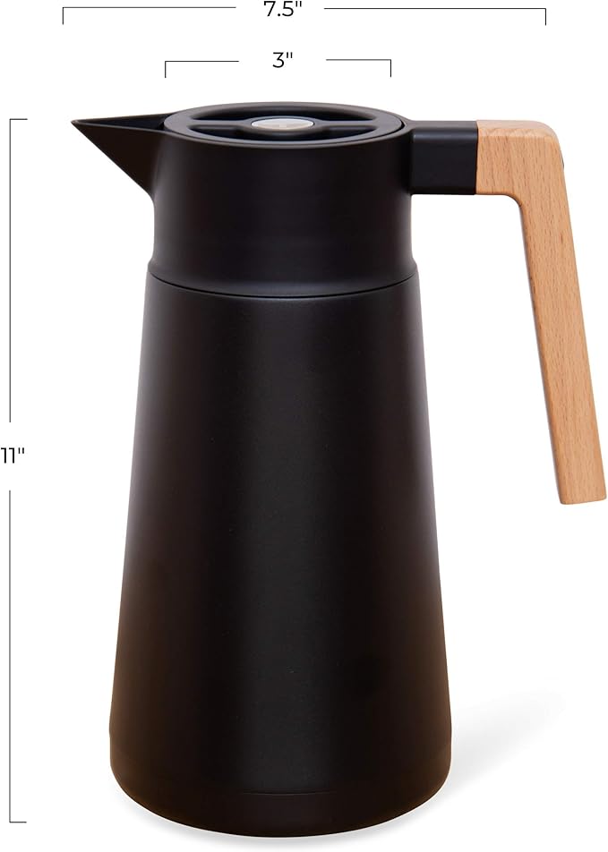 Hastings Collective Thermal Coffee Carafe 68 Oz - Large Stainless Steel Insulated Carafe - 2 Liter Double Walled Vacuum Thermos Coffee and Beverage Dispenser with Tea Infuser and Strainer (Black)