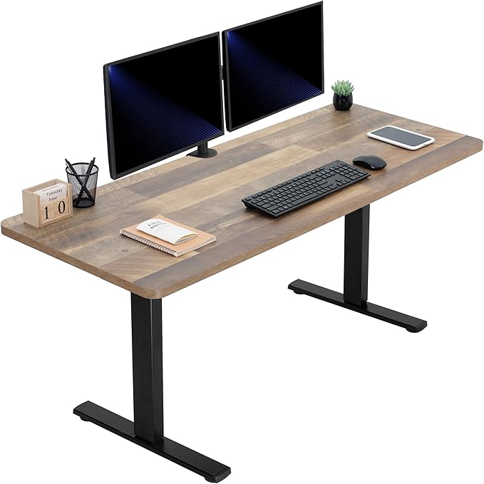 VIVO Electric 60 x 24 in Standing Desk, Memory Height Adjustment, 1B Series, One-Piece Reclaimed Wood Top, Black Frame, DESK-KIT-1B6P