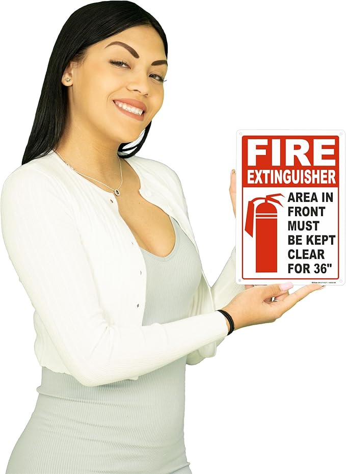 Brimar - 7 x 10" - Fire Extinguisher Keep Clear Sign - 3.5 Mil InfiniStick™ Vinyl Label - Easy Installation - Universal Application