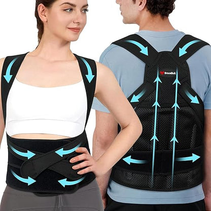 Posture Corrector for Men and Women, Upper Back Support Brace with Adjustable Shoulder Straps for Comfortable Posture Training – Invisible Under Clothing (Large 35.4-41.3‘’)