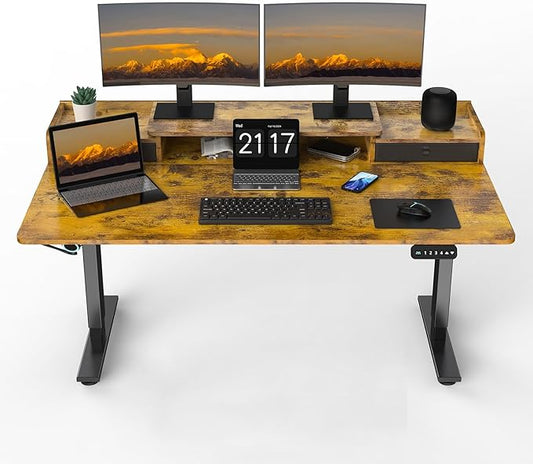 63 x 30 Inch Standing Desk with 2 Drawers, Adjustable Height Widened Stand Up Desk with Storage, Sit to Stand Ergonomic Workstation for Home Office, Rustic Brown