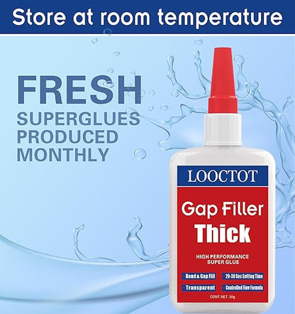 60g(2.12 oz) Gap Filler Thick Super Glue Premium Adhesive,CA Glue for Woodworking, Woodturning, Hobby Models, Glass, Plastic, Rubber, Metal.Quick-Dry Waterproof Clear