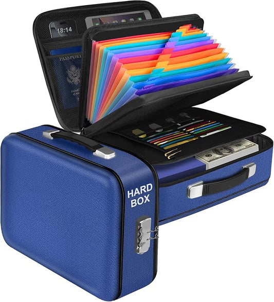 Fireproof Document Box, Hard Shell Fireproof Box, Document Organizer with Lock, Fireproof Water Resistant box, Portable Documents Safe Box for Important Document Certificates, Laptop, Passports, Blue