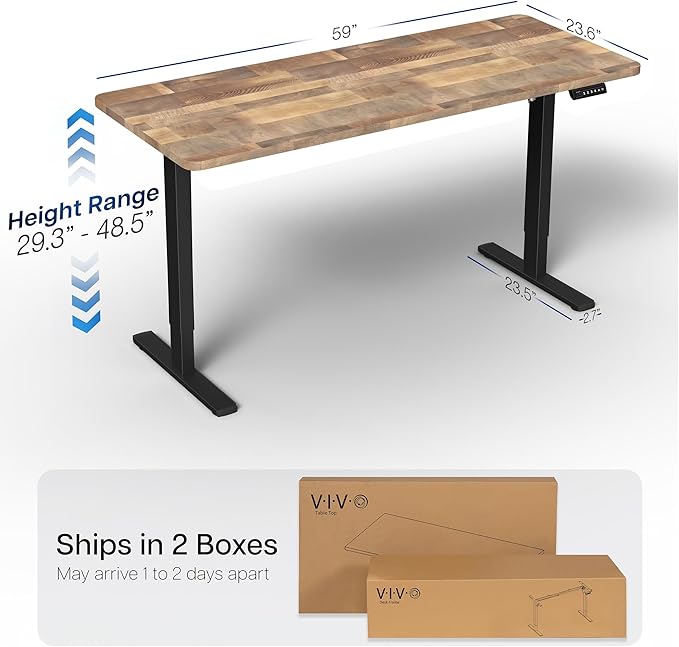 VIVO Electric 60 x 24 in Standing Desk, Memory Height Adjustment, 1B Series, One-Piece Reclaimed Wood Top, Black Frame, DESK-KIT-1B6P