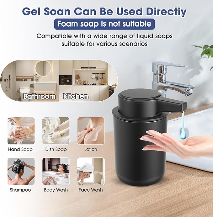 2 Pack Automatic Liquid Soap Dispenser, 10.5oz Touchless Electric Hand Soap Dispenser, Rechargeable Liquid Pump for Bathroom or Kitchen Sink, Waterproof Design (Black)
