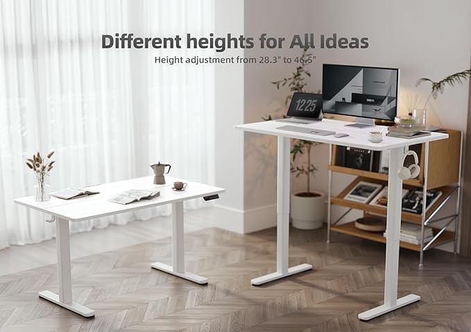YDN Standing Desk, Electric Adjustable Height 48 Inchs Stand up Desk, Sit Stand Home Office Desk with Splice Board, White Top