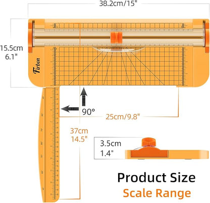 Firbon Yellow A4 Paper Cutter, 12 Inch Titanium Straight Paper Trimmer with Side Ruler for Scrapbooking Craft, Paper, Coupon, Label, Cardstock