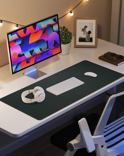 PU Leather Desk Pad – Large Waterproof Mouse Pad & Desk Protector Mat, 36×17" (Dark Green)