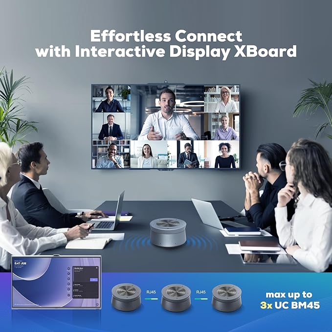 MAXHUB BM45 Conference Speakerphone, Meeting Speaker and Microphone for Audio Conferencing, 8-Mics Array 360° Sound Pickup 26ft Range, AI Noise Suppression Plug-and-Play, Certified for Microsoft Teams