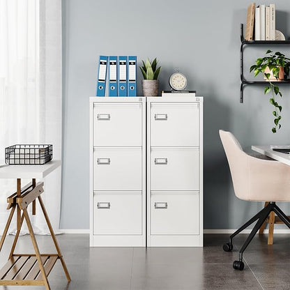 MIIIKO 3 Drawer File Cabinet, White Vertical Filing Cabinets with Lock, Home Office File Folders Storage Cabinet for Letter Legal A4 File Size