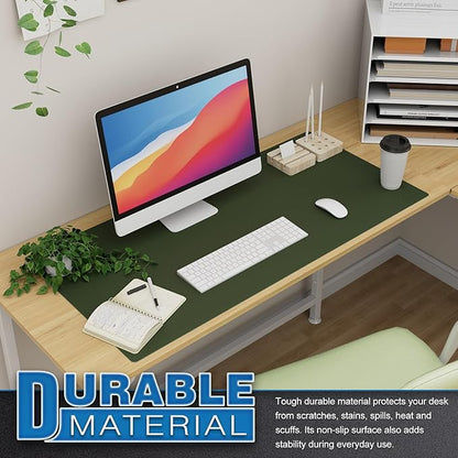 K KNODEL PU Leather Desk Mat – Large Mouse & Keyboard Pad, Dual-Sided Desk Protector, 35.4×17" (Dark Green)
