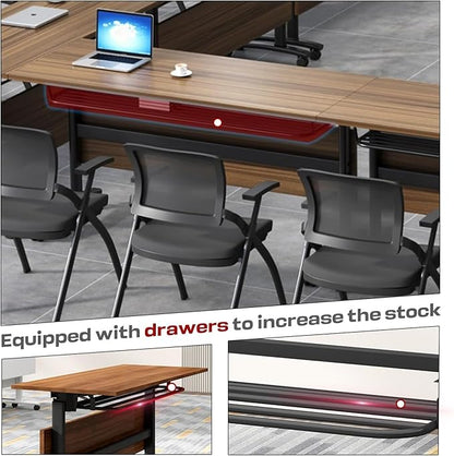 Conference Table, Folding Conference Room Table Meeting Tables, Flip Top Training Table Foldable Conference Tables with Wheels for Office, Conference Room, School (6 Pack, 55.1 x 23.6 x 29.5 inch)