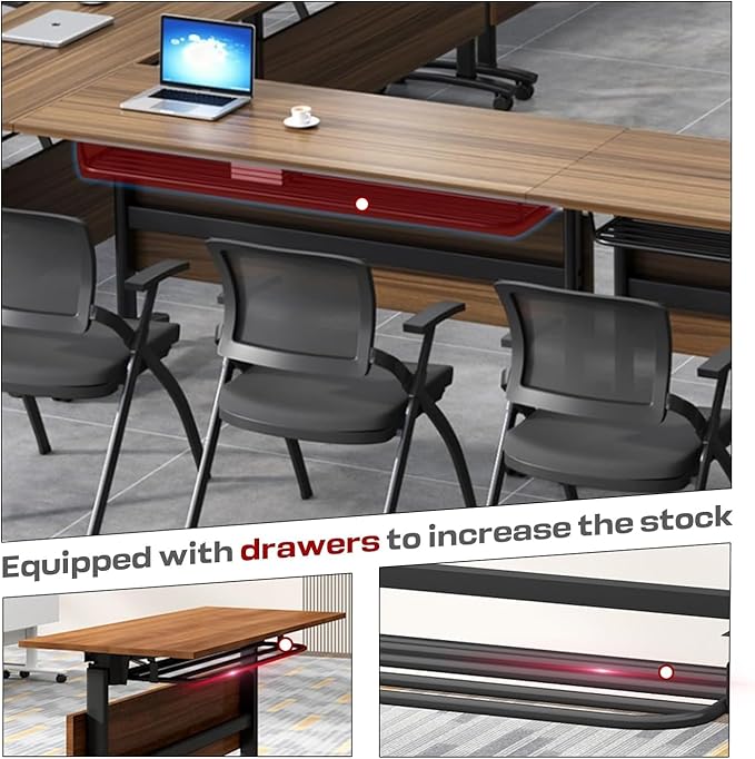 Conference Table, Folding Conference Room Table Meeting Tables, Flip Top Training Table Foldable Conference Tables with Wheels for Office, Conference Room, School (2 Pack, 70.8 x 23.6 x 29.5 inch)
