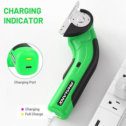 PHALANX Cordless Electric Scissors, 4V Electric Mini Box Cutter, Carpet & Cardboard Cutter Tool with 2 Replacement Blade&Charger, Rotary Cutter for Cardboard Packages Leather Plastic