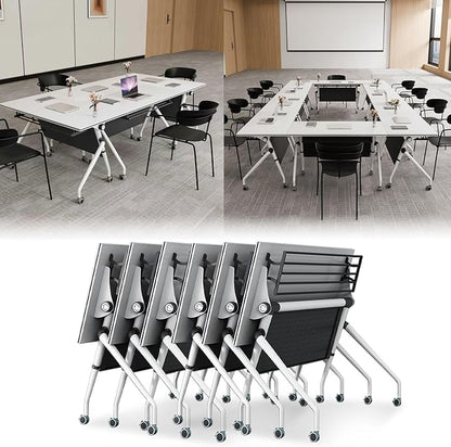 Folding Conference Table,Rolling Meeting Table for Conference Room,Flip Top Mobile Trainning Table with Wheels,Foldable Conference Room Tables,Rectangle Meeting Seminar Tables for Office (4Pc, 53.1in