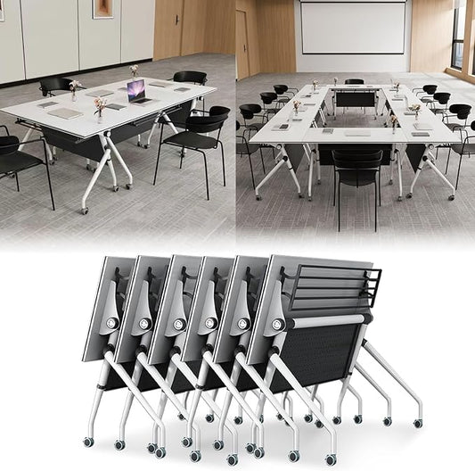 Folding Conference Table,Rolling Meeting Table for Conference Room,Flip Top Mobile Trainning Table with Wheels,Foldable Conference Room Tables,Rectangle Meeting Seminar Tables for Office (4Pc, 53.1in
