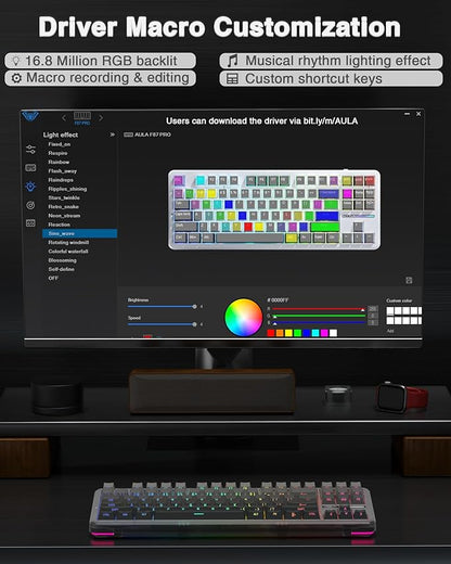 AULA F87 Pro Wireless Mechanical Keyboard,Tri-Mode BT5.0/2.4GHz/USB-C Hot Swappable Custom Keyboard,Pre-lubed Switches,Side Printed PBT Keycaps,75% TKL RGB Backlit Gaming Keyboards