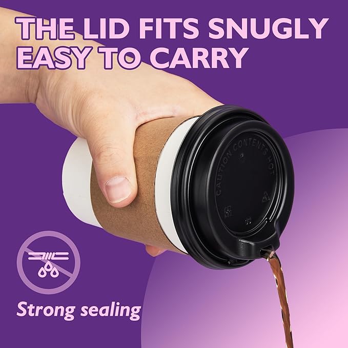 12 oz 100 Pack Disposable Coffee Cups with Lids and Sleeves, Coffee Paper Cups with Lids, To Go Beverage Drinking Cup for Coffee, Tea