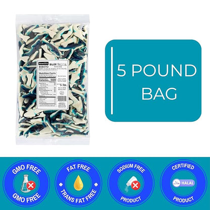 Kervan Candy Bebeto Blue Shark Gummies - Fruity, Soft & Sweet Gummy Candy Bulk for Kids, Gift Snacks and Parties - Big Party Size Bag Blue Sharks (5 lbs)