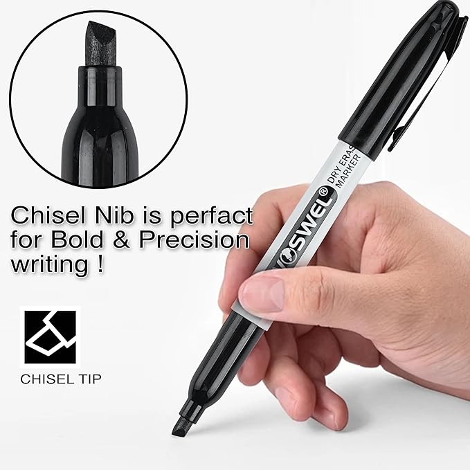 Dry Erase Markers Bulk, 144 Pack Black Chisel Tip Whiteboard Markers, Low Odor Dry Erase Markers for School Office Home