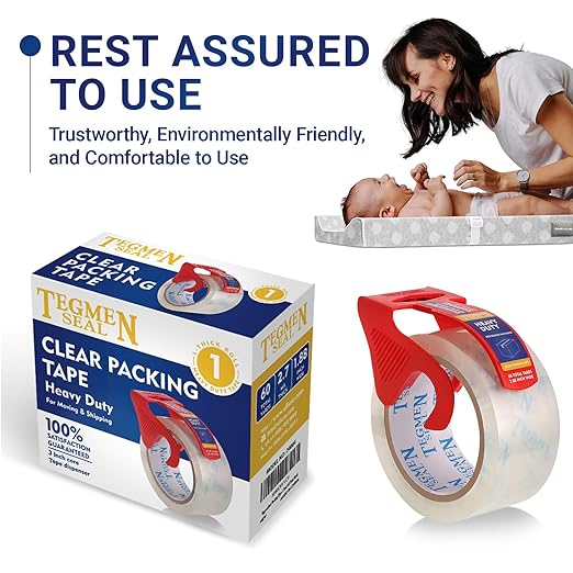 Heavy Duty Clear Packing Tape with Dispenser Combo for Shipping, Moving & Storage,Thicker Clear Packing Tape,1.88 inches Wide, 60 Yards Per Roll, 60 Total Yards