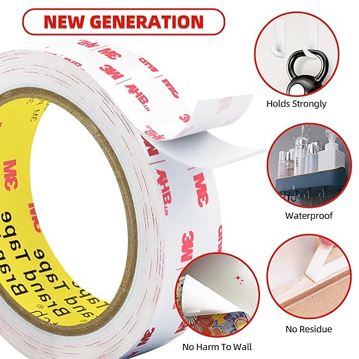 Double Sided Tape Heavy Duty, 1" x 9.85FT Removable Mounting Tape for Wall, Extra Strong Foam Tape, Picture Hanging Adhesive Strips Waterproof for Cars, Walls, Home, Office Décor