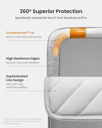 tomtoc 360 Protective Laptop Sleeve Set for 13-inch MacBook Air M4/A3240 2025, M3/A3113, M2/A2681 M1/A2337, 13-inch MacBook Pro M2/A2686 M1/A2338, Water-Resistant Laptop Case with Accessory Pouch