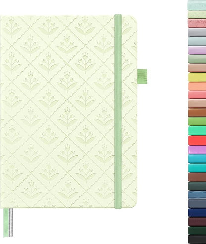 A5 Leather Hardcover, 160 Pages 100GSM Thick Dotted Paper, 3 Sheets of Stickers Included(Light Green)