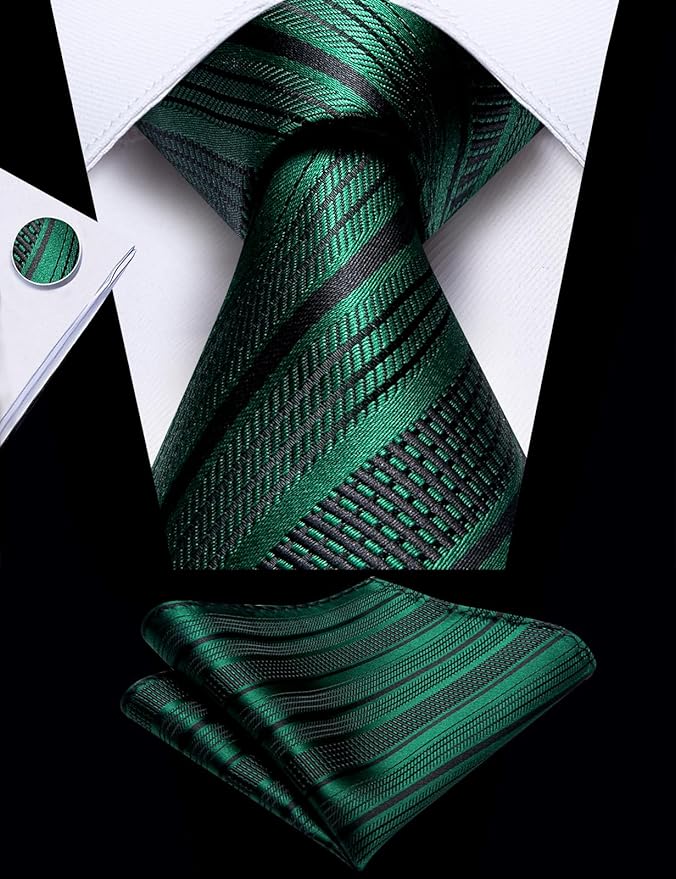 DiBanGu Mens Extra Long Tie 70inches Necktie and Pocktie Square Cufflinks Silk Ties for Tall Men with Tie Clip Wedding Party