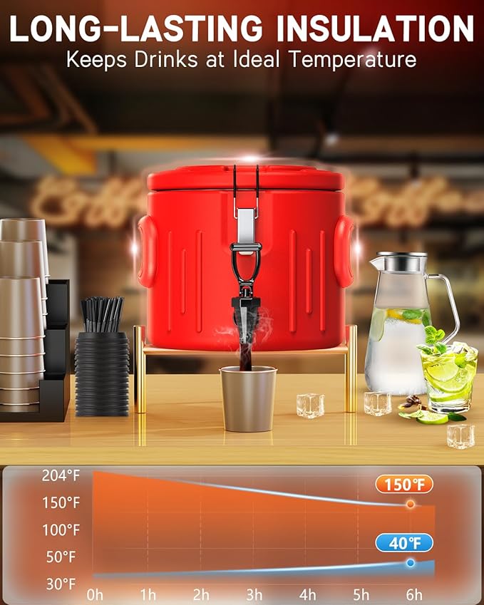 Insulated Beverage Dispenser 2 Gallon- Ice and Hot Drink Dispenser with 304 Stainless Steel Interior and Spout, Portable Hot Water Dispenser, Outdoors Cooler Jug for Camping Party Sports, NN