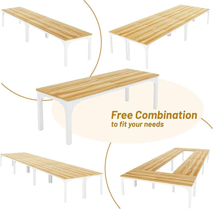 6.56 FT Conference Table Set of 3, Super Sturdy Large Rectangle Meeting Seminar Table for 18-24 Person, Long Business Tables, 3 Pcs Light Walunt