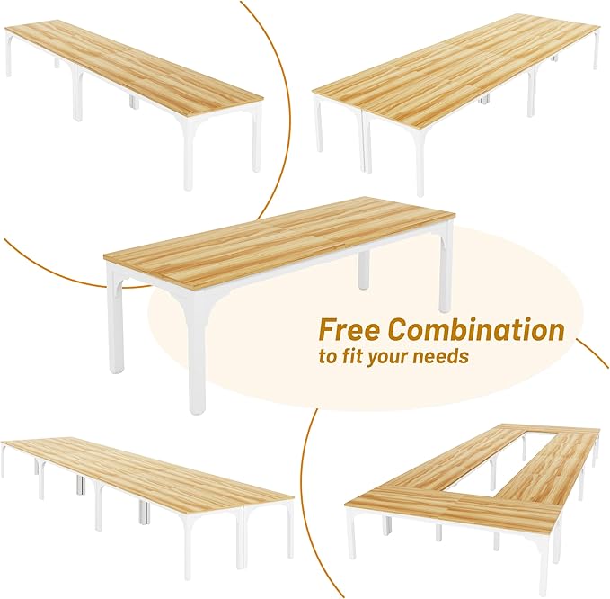 13FT Conference Table, Super Sturdy Large Rectangle Meeting Seminar Table for 10-14 Person, Long Business Tables, 2 Pcs Light Walnut