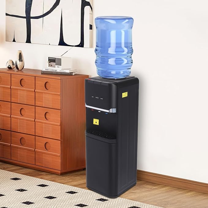Top Loading Water Dispenser for 5 Gallon Bottles, Freestanding Hot Cold & Warm 3-Temperature Water Cooler Dispenser with Child Safety Lock for Home & Office, Black